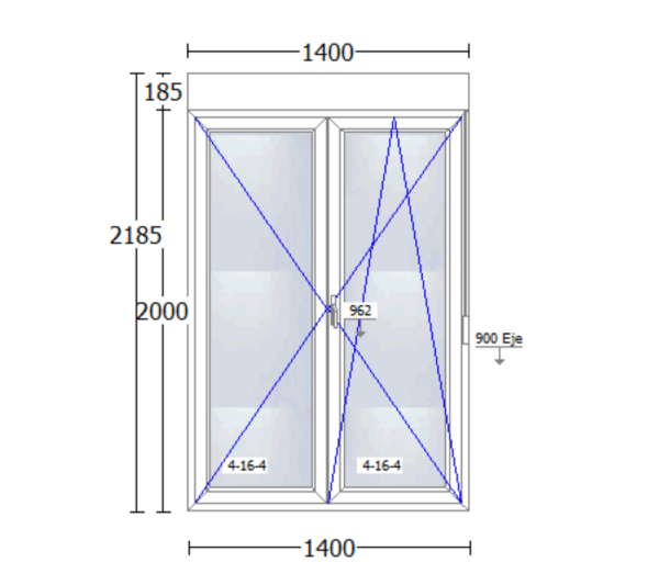 Balconera de PVC de 1400x2185mm