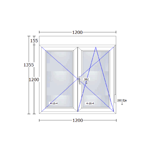 Ventana de PVC blanco abatible oscilobatiente de 1200x1355mm.